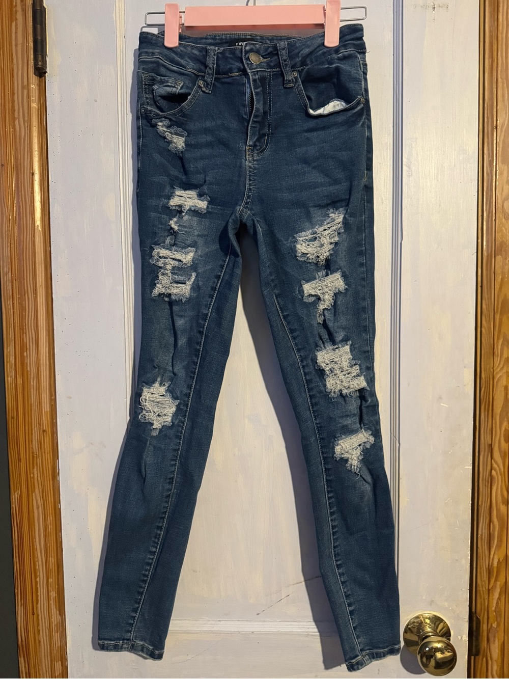 Women's Ripped Skinny Jeans in Dark Blue